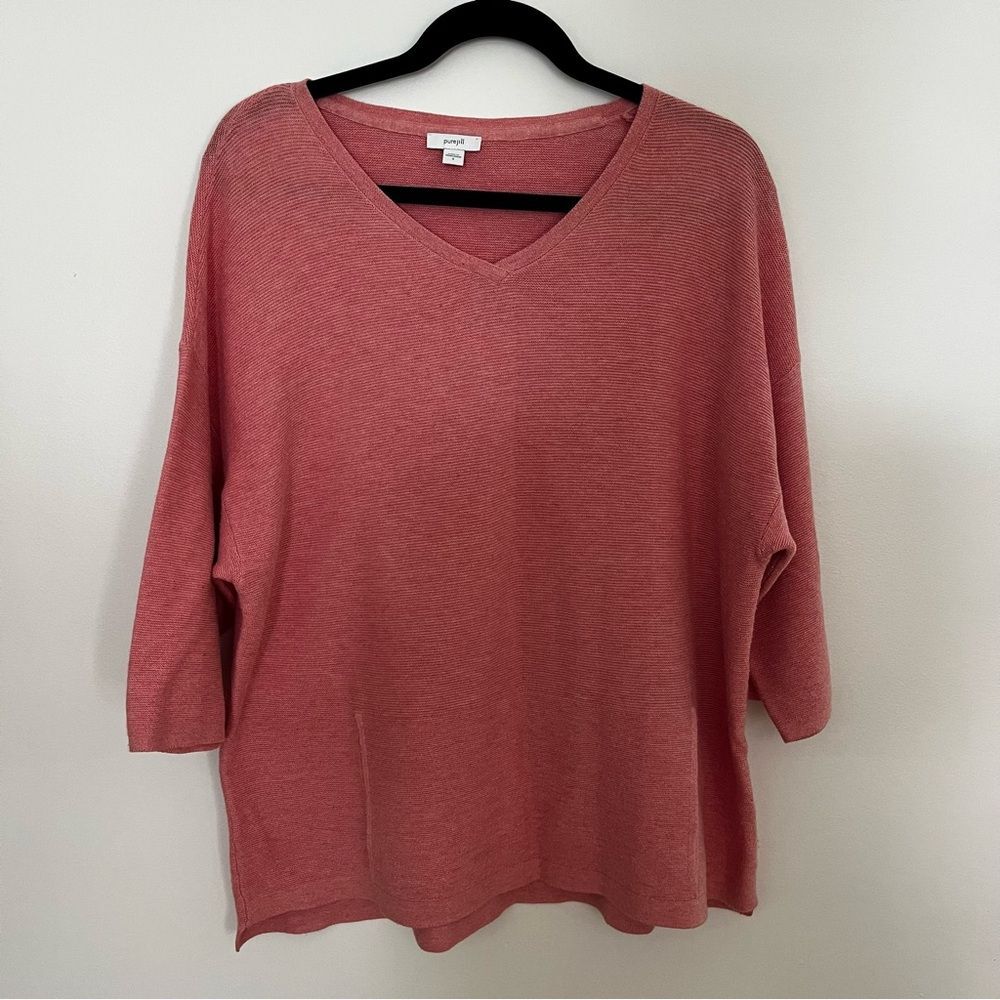 Pure J.Jill Womens Pink 1/2 Sleeve Cotton Silk Wool Knit Sweater Oversized Small